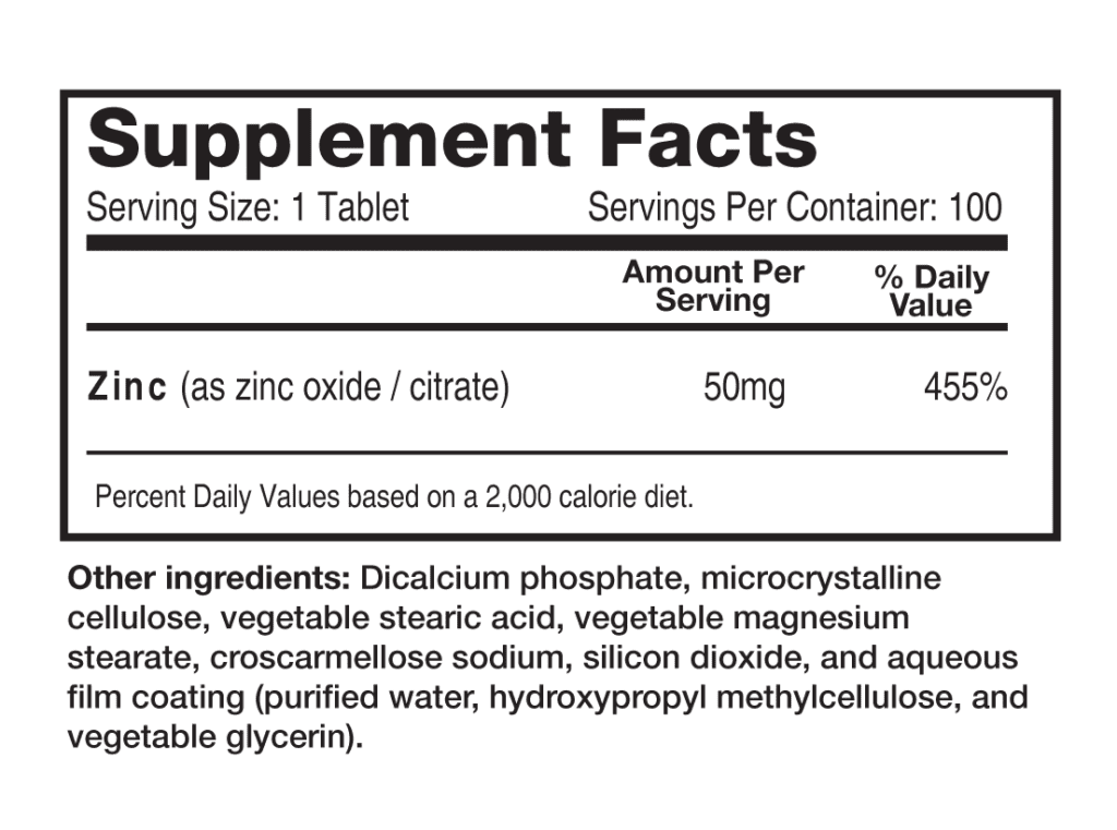 Zinc 50 mg 100 Veggie Tablets - 1 Life Science